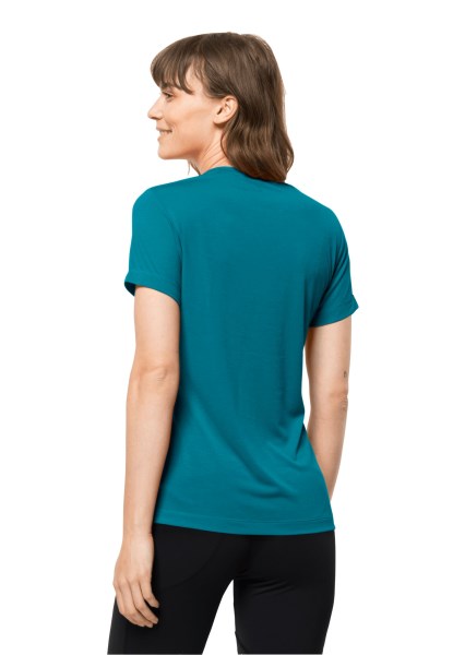 Jack Wolfskin Zoetwaterblauw Wandelen S/s Graphic T W Nieuw
