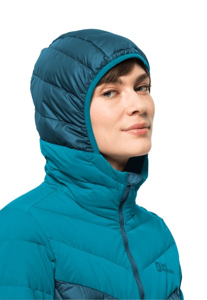 Hete Blauwe Koraalkleurige Toendra-donshoodie Met Jack Wolfskin