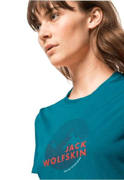 Collections Jack Wolfskin Hiking S/s Graphic T W Zoetwaterblauw