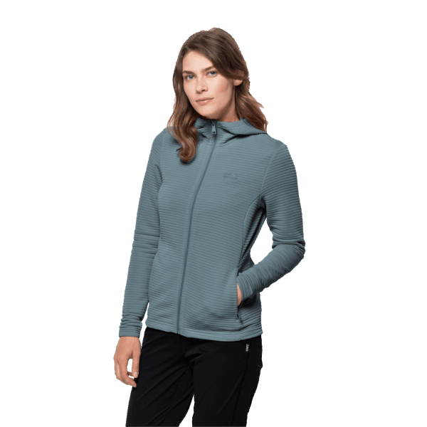 Teal Grijze Jack Wolfskin Collection Damesmodemode Damesjack Met Capuchon