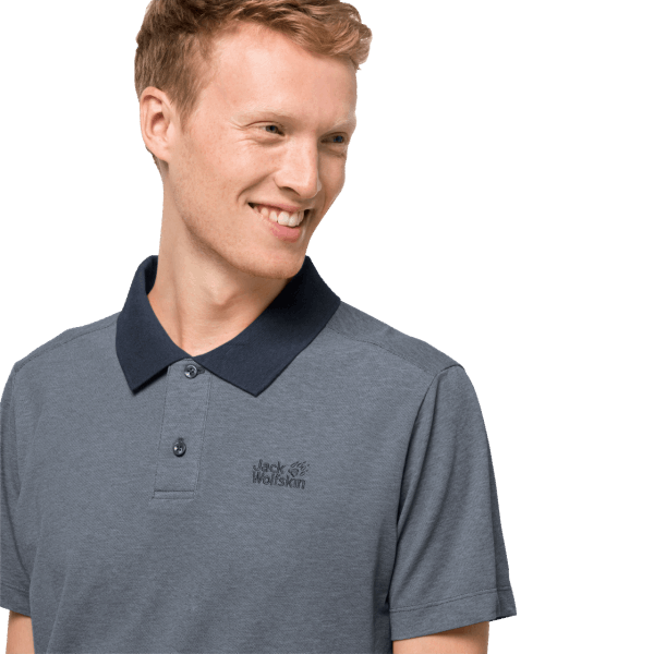 Heren Pique Polo Jack Wolfskin Nachtblauw Hot