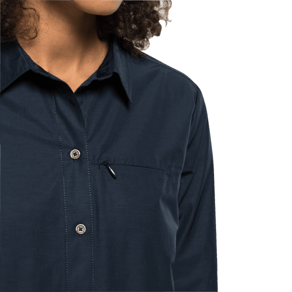 Dames Roll-up Shirt Aan Het Meer Nachtblauw Jack Wolfskin Origineel