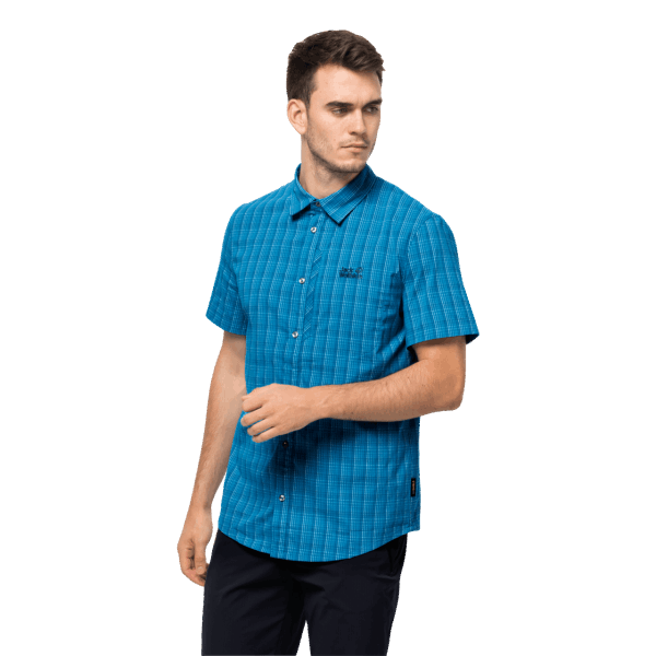 Jack Wolfskin Best Blue Pacific Checks Heren Hemd Met Stretch Ventilatieopeningen
