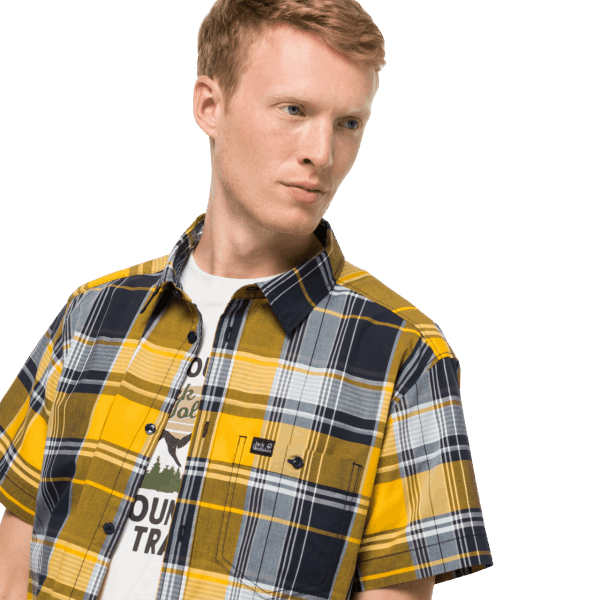 Jack Wolfskin Nieuw Little Lake-overhemd Voor Heren Potig Geel Xt Checks