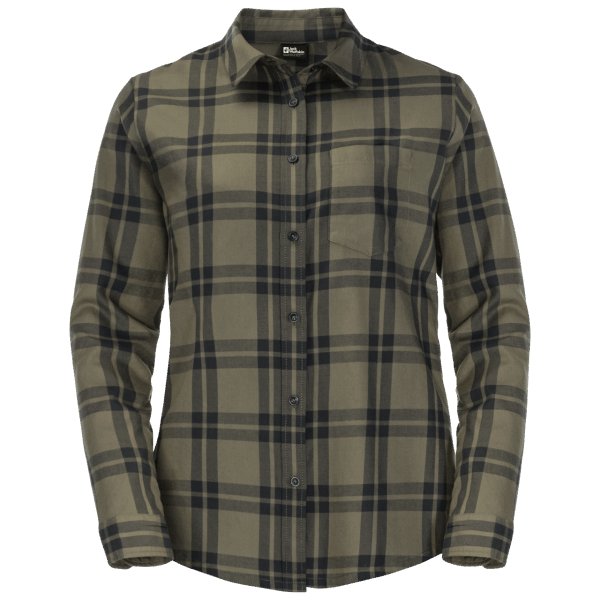 Jack Wolfskin Dames Passagier Overhemd Stoffige Olijf Ruiten Origineel