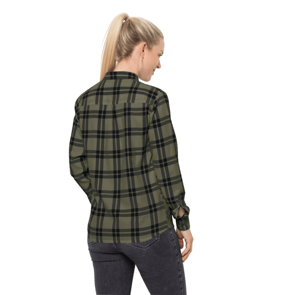 Jack Wolfskin Dames Passagier Overhemd Stoffige Olijf Ruiten Origineel