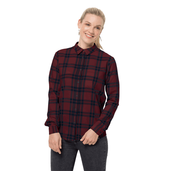 Jack Wolfskin Passagiershemd Voor Dames Hot Cordovan Rode Ruiten