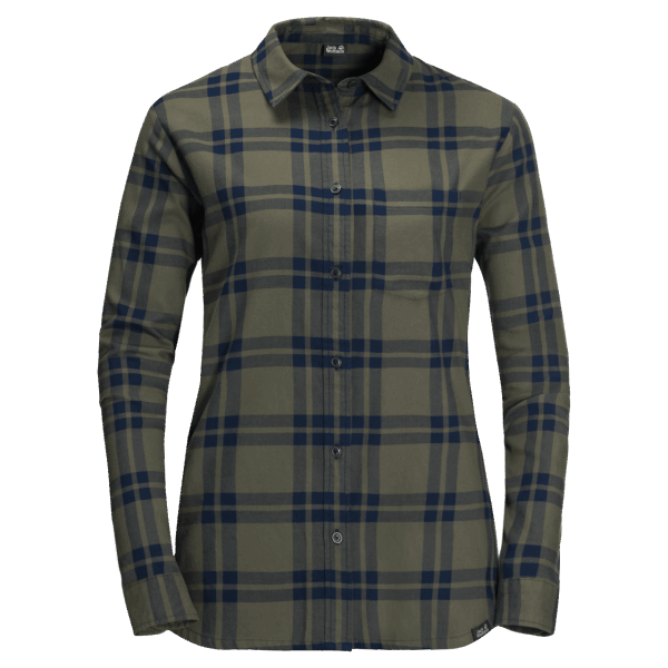Nachtblauw Geruit Jack Wolfskin Passagiershemd Voor Dames Nieuw
