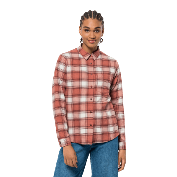 Herfst Rood Geruit Fashion Jack Wolfskin Dames Wanderweg-shirt