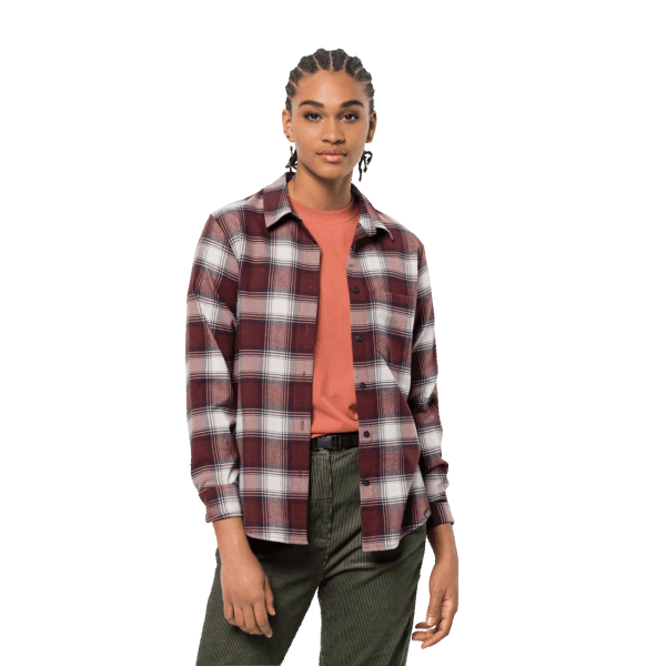 Cordovan Rood Geruit Collectie Dames Trailshirt Jack Wolfskin