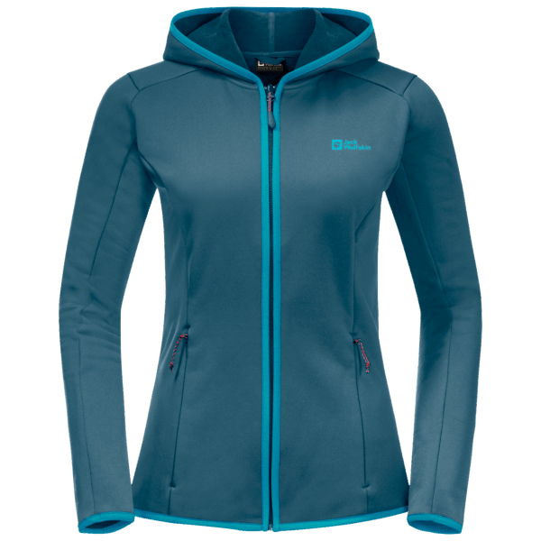 Nieuwe Blauwe Koraal Jack Wolfskin Baiselberg-damescapuchon Met Volledige Ritssluiting