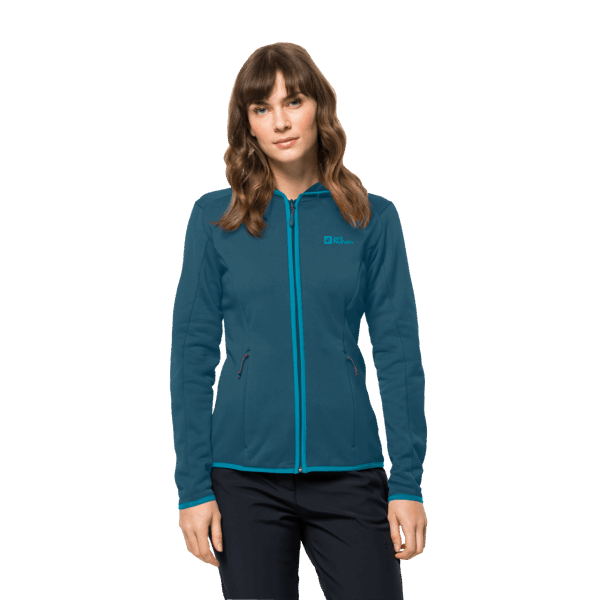 Nieuwe Blauwe Koraal Jack Wolfskin Baiselberg-damescapuchon Met Volledige Ritssluiting