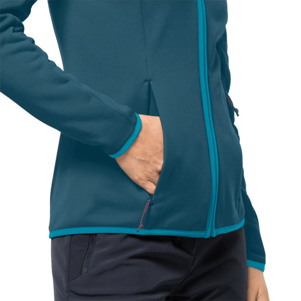 Nieuwe Blauwe Koraal Jack Wolfskin Baiselberg-damescapuchon Met Volledige Ritssluiting