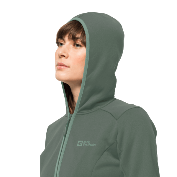 Fashion Hedge Groene Dames Jack Wolfskin Met Capuchon En Volledige Ritssluiting