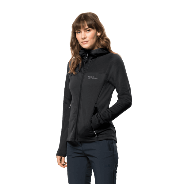 Zwarte Origins Jack Wolfskin Hirschberg Damescapuchon Met Volledige Ritssluiting