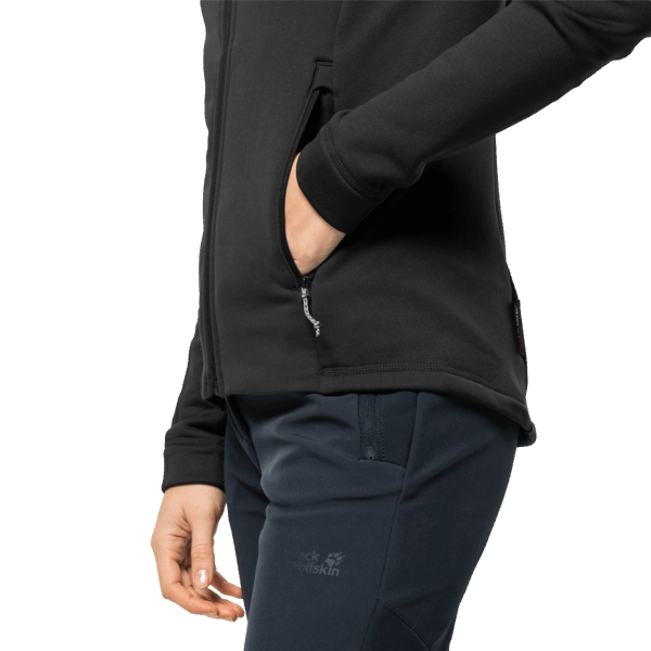 Zwarte Origins Jack Wolfskin Hirschberg Damescapuchon Met Volledige Ritssluiting