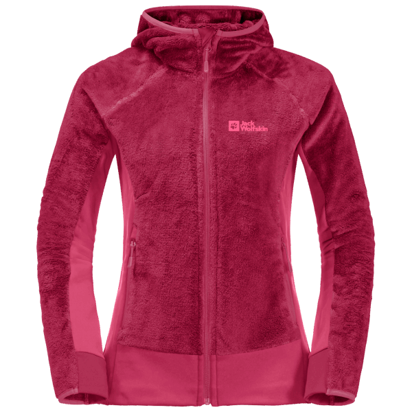 Jack Wolfskin Met Capuchon Voor Dames Met Volledige Ritssluiting En Cranberrymerken