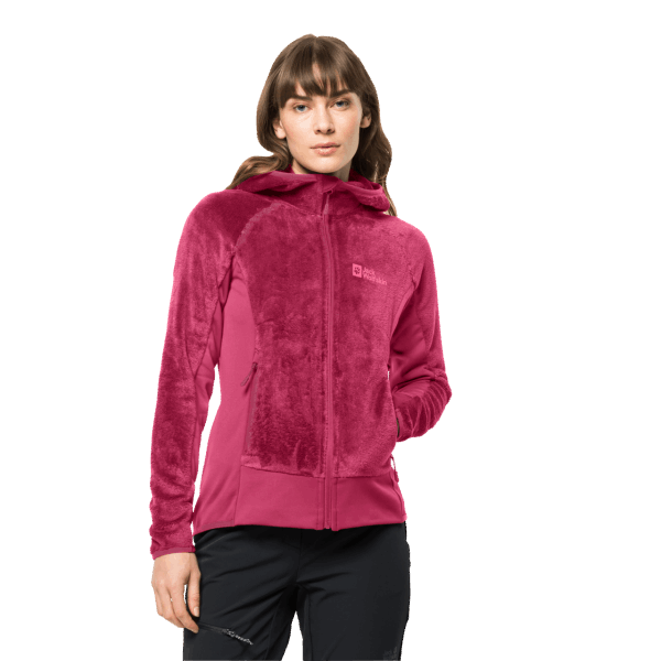 Jack Wolfskin Met Capuchon Voor Dames Met Volledige Ritssluiting En Cranberrymerken