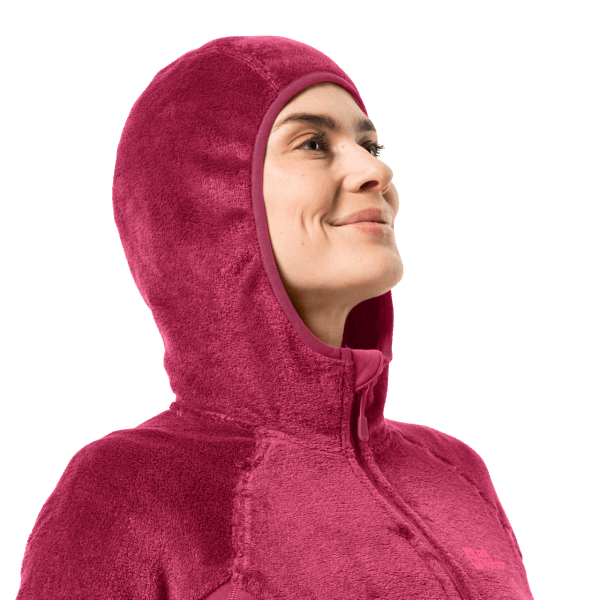 Jack Wolfskin Met Capuchon Voor Dames Met Volledige Ritssluiting En Cranberrymerken