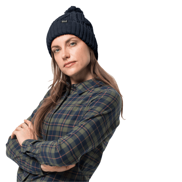 Jack Wolfskin Collectie Nachtblauwe Stormlock Beanie Met Pompon