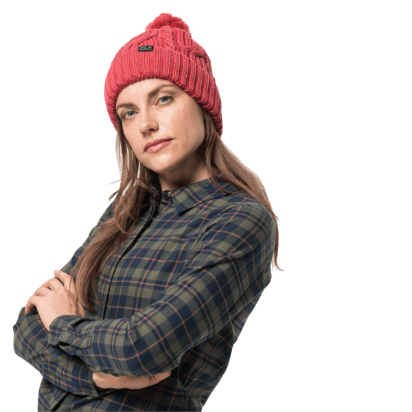 Koraalrode Jack Wolfskin Origins Stormlock Beanie Met Pompon