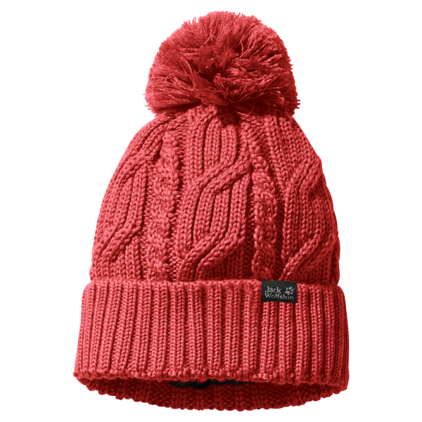 Koraalrode Jack Wolfskin Origins Stormlock Beanie Met Pompon