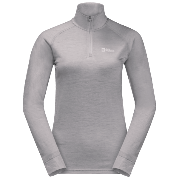 Middengrijze Jack Wolfskin Dames Alpspitze Wol Met Lange Mouwen En Halve Ritssluiting Hot