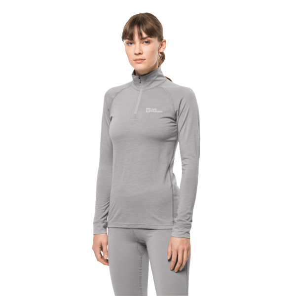 Middengrijze Jack Wolfskin Dames Alpspitze Wol Met Lange Mouwen En Halve Ritssluiting Hot