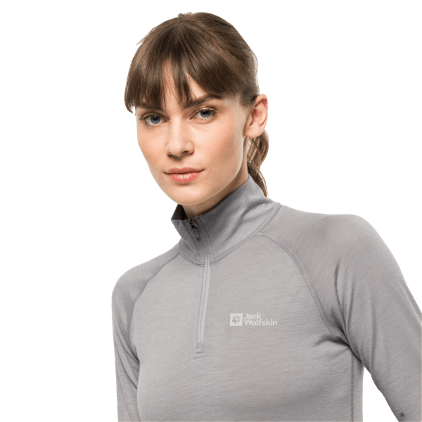 Middengrijze Jack Wolfskin Dames Alpspitze Wol Met Lange Mouwen En Halve Ritssluiting Hot
