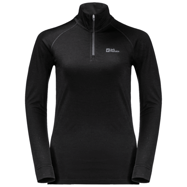 Zwart Best Jack Wolfskin Dames Alpspitze Wol Met Lange Mouwen En Halve Ritssluiting