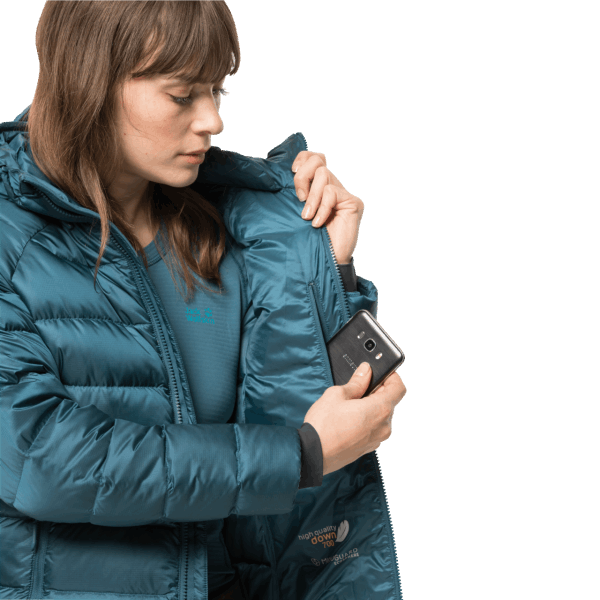 Blauw Koraal Jack Wolfskin Nebelhorn Dons Hoody Merk Voor Dames