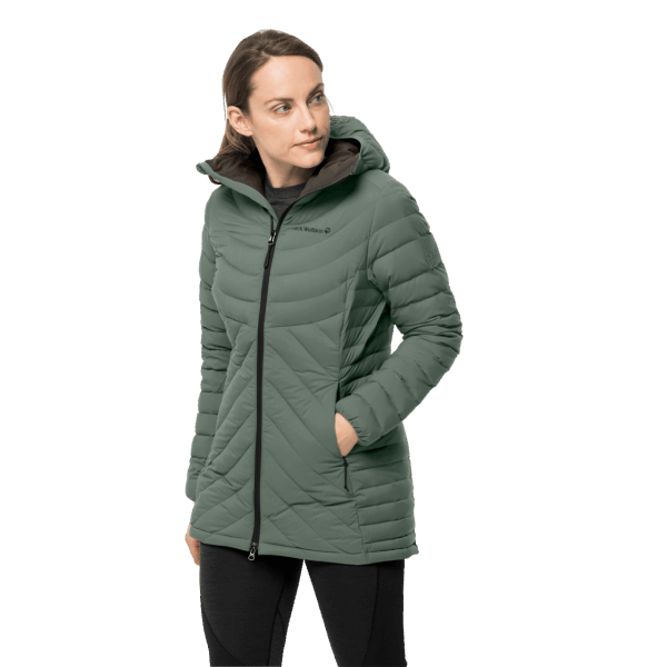 Jack Wolfskin Nieuwe Atletische Donsjas Voor Dames, Hedge Green