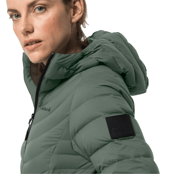 Jack Wolfskin Nieuwe Atletische Donsjas Voor Dames, Hedge Green