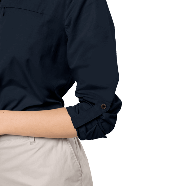 Het Oprolbare Overhemd Van Het Meer Van Vrouwen Middernacht Blauwe Hefboom Wolfskin Heet