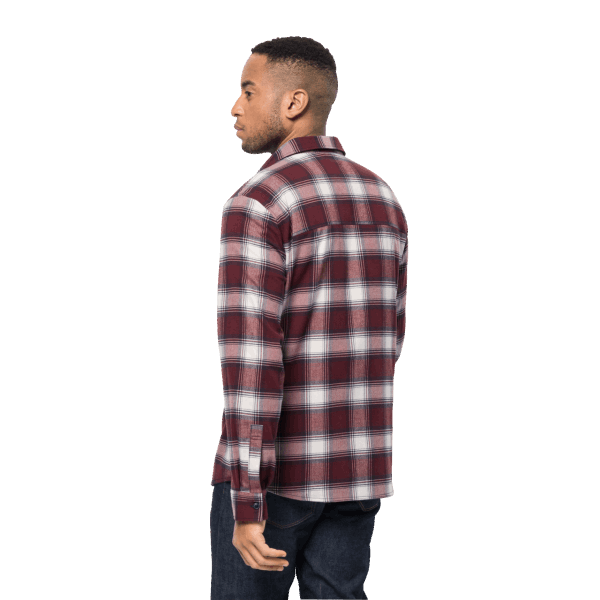 Fashion Cordovan Rood Geruit Jack Wolfskin Trailshirt Voor Heren