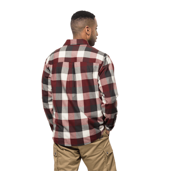 Heren Felsenweg Overhemd Jack Wolfskin Origin Cordovan Rode Ruiten