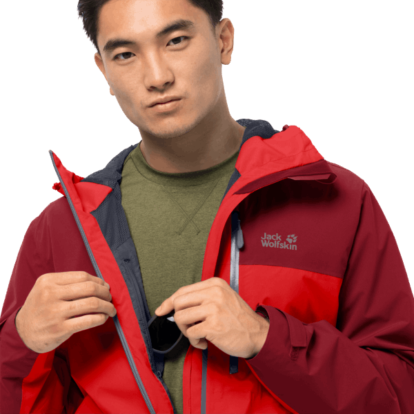 Vurige Rode Jack Wolfskin Heren Go Hike Jas Nieuw