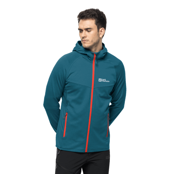 Beste Blauwe Koraalkleurige Hydrogrid Jack Wolfskin Met Capuchon En Volledige Rits Voor Heren