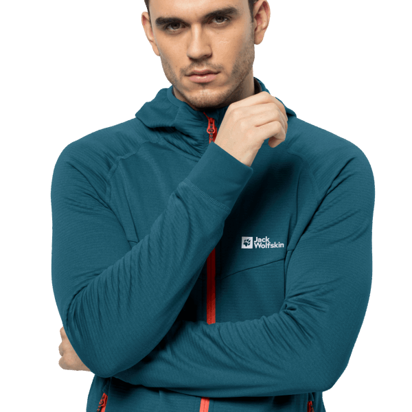 Beste Blauwe Koraalkleurige Hydrogrid Jack Wolfskin Met Capuchon En Volledige Rits Voor Heren