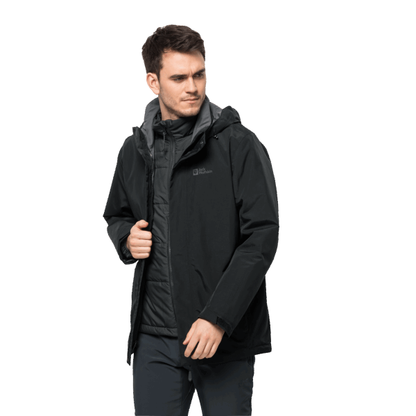 Jack Wolfskin Hete Zwarte Bergland 3in1 Herenjas