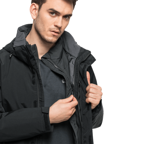 Jack Wolfskin Hete Zwarte Bergland 3in1 Herenjas