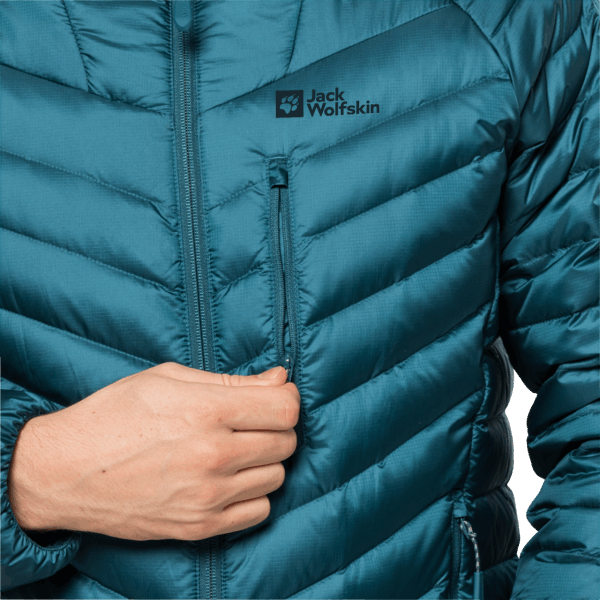 Blauwe Koraal Passamani Donzen Hoody Voor Heren Originele Jack Wolfskin