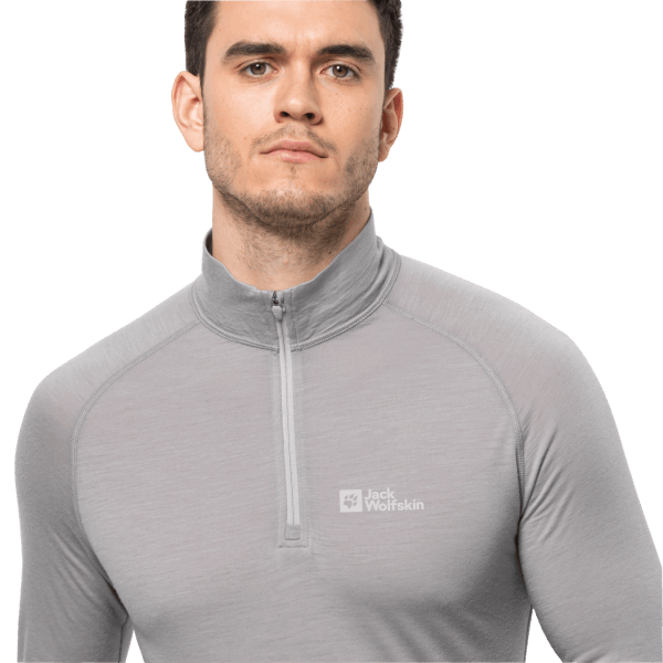 Jack Wolfskin Grijze Heide Mode Heren Alpspitze Wollen Lange Mouw Halve Rits