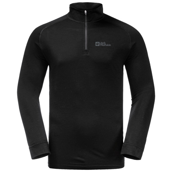 Jack Wolfskin Zwarte Alpspitze Wollen Herencollectie Met Lange Mouwen En Halve Rits