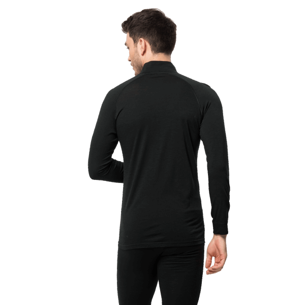 Jack Wolfskin Zwarte Alpspitze Wollen Herencollectie Met Lange Mouwen En Halve Rits