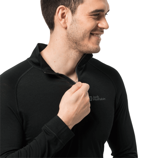 Jack Wolfskin Zwarte Alpspitze Wollen Herencollectie Met Lange Mouwen En Halve Rits