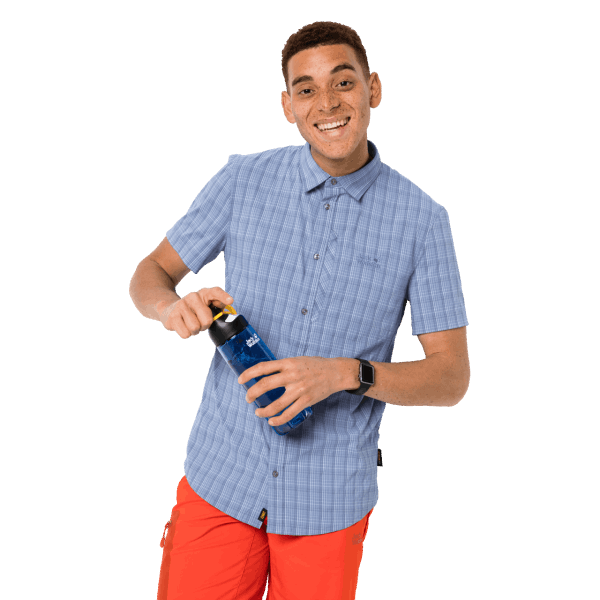 Jack Wolfskin Heren Stralen Stretch Vent Overhemd Overhemd Blauw Geruit Nieuw
